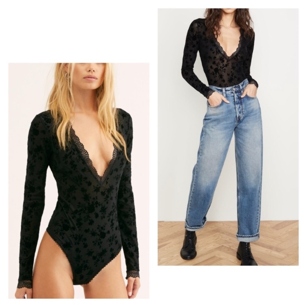 Free People Black Lace Bodysuit